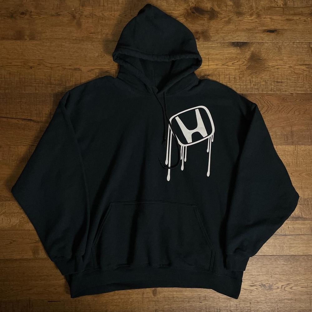 Honda Hoodie Mens XXL Black Y2K Motorsport Racing Drip Logo Sweatshirt